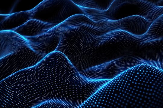 Abstract representation of flowing blue waves in a digital landscape, creating a sense of depth and movement