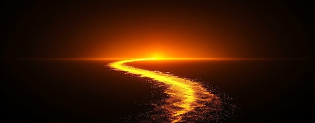 Wall Mural - dried zesty drizzle serene sunset over water with golden reflection and dark horizon