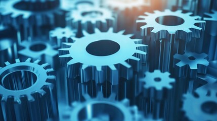 Poster - Large group of shiny metallic gears working together