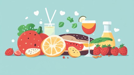 Poster - Variety of healthy food and drinks promoting healthy lifestyle