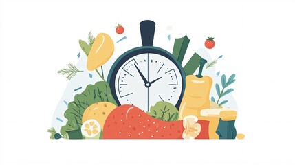 Aufkleber - Clock surrounded by fruits and vegetables representing healthy lifestyle