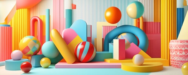 Poster - Abstract colorful minimalist stage design with geometric shapes