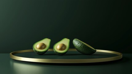 Poster - Classic Elegant Display of Avocado on Gold Podium Against Dark Background