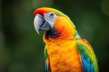 vibrantly colored parrot with bright feathers against a green natural background