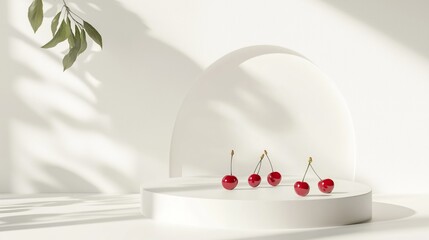 Poster - Scandinavian Minimalist Podium Displaying Fresh Cherries in Nature
