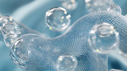 Aufkleber - Abstract blue fabric with bubbles floating above on blue background