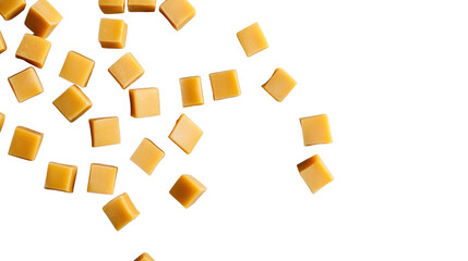Poster - Sweet caramel candies falling on transparent background