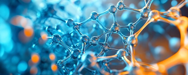 Aufkleber - Abstract blue molecular structure is glowing on a blue and orange background