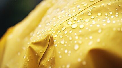 Poster - Water droplets forming on waterproof yellow fabric