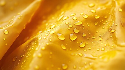 Poster - Water droplets forming on waterproof golden fabric