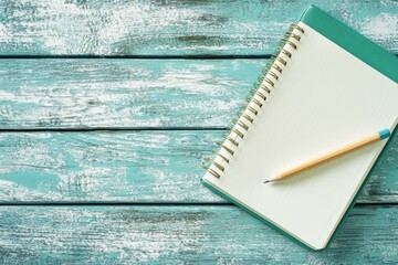Poster - Open notebook with pencil on a bright wooden desk inviting creativity and reflection. Generative AI