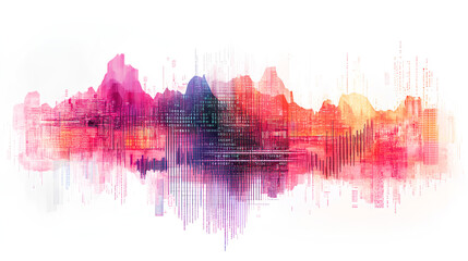 Poster - financial data chart with bars and graphs overlaid with code, isolated on a white background. concep