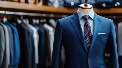 Elegant Tailored Suit on Display in Fashionable Boutique with Stylish Accessories in Background