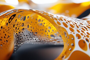 Aufkleber - Abstract close-up of a vibrant orange and white textured surface with droplets, creating a dynamic visual effect