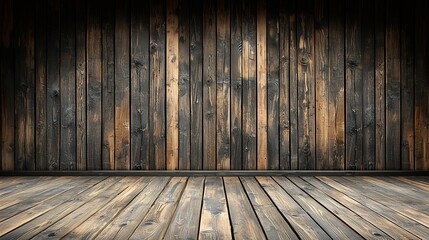 Poster - Rustic wooden room interior, dark wood floor and walls, background texture