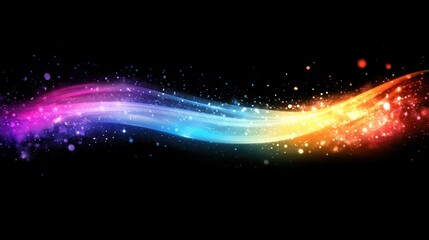 Aufkleber - Colorful abstract wave with sparkling particles on a black background for creative use