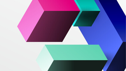 Poster - Sleek abstract design featuring isometric 3D blocks in a clean, modern composition. Perfect for tech-inspired themes, with vibrant colors and geometric precision