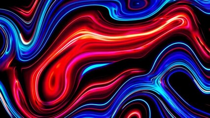 Fototapete - abstract neon fluid art with vibrant swirls in blue and red, dynamic motion concept