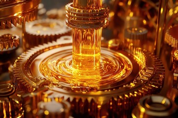 Poster - Golden Gears Lubrication: Fluid Dynamics in Precise Machinery, Smooth Operation, Efficient Engineering, Industrial Mechanisms