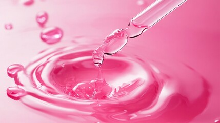 Poster - Pipette dripping pink liquid creating splash and ripples