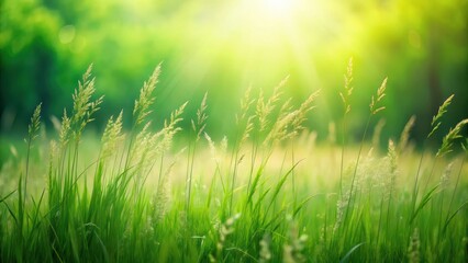 Wall Mural - lush green meadow with tall grass swaying gently in the breeze, green background, grass, green background, grass, field