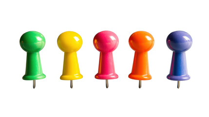 Poster - Five colorful pushpins standing on transparent background
