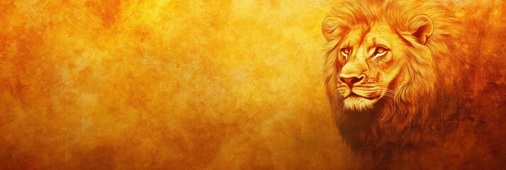 Poster - Majestic lion portrait glowing in sunset light with space for text. Generative AI
