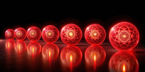 Wall Mural - Chakra balls of energy on black background with vibrant red color representing root chakra, grounded, root,  grounded