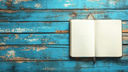 Leinwandbilder - Open notebook and pencil on a bright wooden desk with ample space for writing and creativity. Generative AI