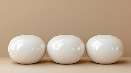 Poster - Three white spheres on beige background. Minimalist product display