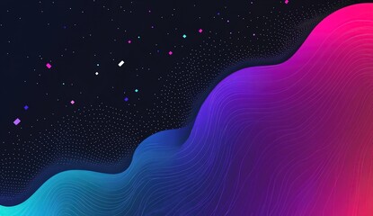 Poster - Abstract Waves Flowing Dynamically in Vibrant Hues Across a Dark Background with Scattered Glimmering Particles, Creating an Enchanting Visual Masterpiece.