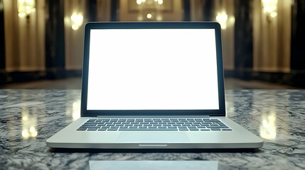 Poster - Laptop Mockup Elegant Hall Background