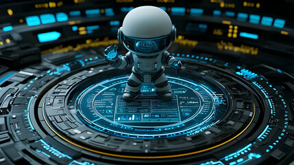 Poster - Astronaut robot on futuristic platform
