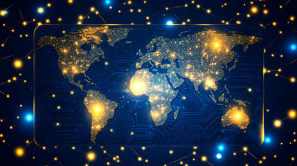 Poster - Global network connection, digital world map