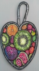 Sticker - Heart-shaped fruit basket, vibrant mix, kitchen decor, healthy eating