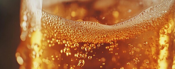 Aufkleber - Close up golden beer with bubbles rising to surface
