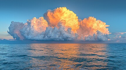 Canvas Print - Sunrise over ocean, massive cumulus clouds, calm sea, nature scene, wallpaper