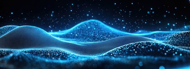 Fototapete - Abstract blue glowing particle waves.
