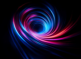 Aufkleber - Vibrant swirl of blue and pink light creates a captivating vortex against a stark black background. Abstract design with a futuristic and cosmic energy.
