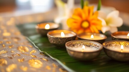Aufkleber - Traditional lighting with candles and flowers creating a serene atmosphere for celebrations : Generative AI