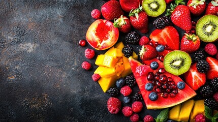 Poster - Summer fruit salad, vibrant mix, dark background, healthy eating, food blog