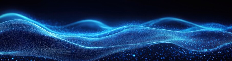 Fototapete - Abstract blue glowing wave energy background. (1)