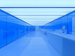 Poster - Modern lab interior, blue lighting, research
