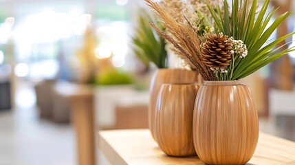 Aufkleber - Beautifully arranged decorative vases with dried plants creating a warm and inviting atmosphere : Generative AI