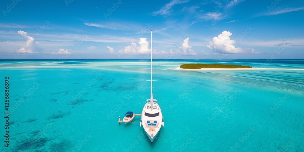 Aerial drone top view ultra wide photo of luxury yacht docked near ...