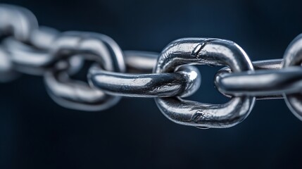 Aufkleber - Close up of a metallic chain link showcasing shiny surface and strong connection against a dark background : Generative AI
