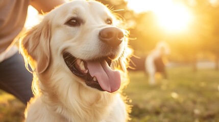 Poster - Happy golden retriever enjoying a sunny day in the park with a joyful expression of love : Generative AI