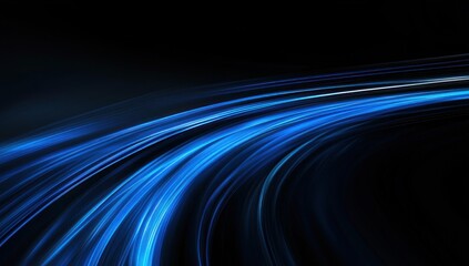 Fototapete - Abstract blue light trails on black background.
