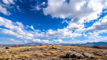 Poster - Breathtaking Rocky Mountain View with Dramatic Clouds Under Vast Blue Skies : Generative AI