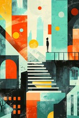 Aufkleber - Businessman looking at the city skyline in a geometric world